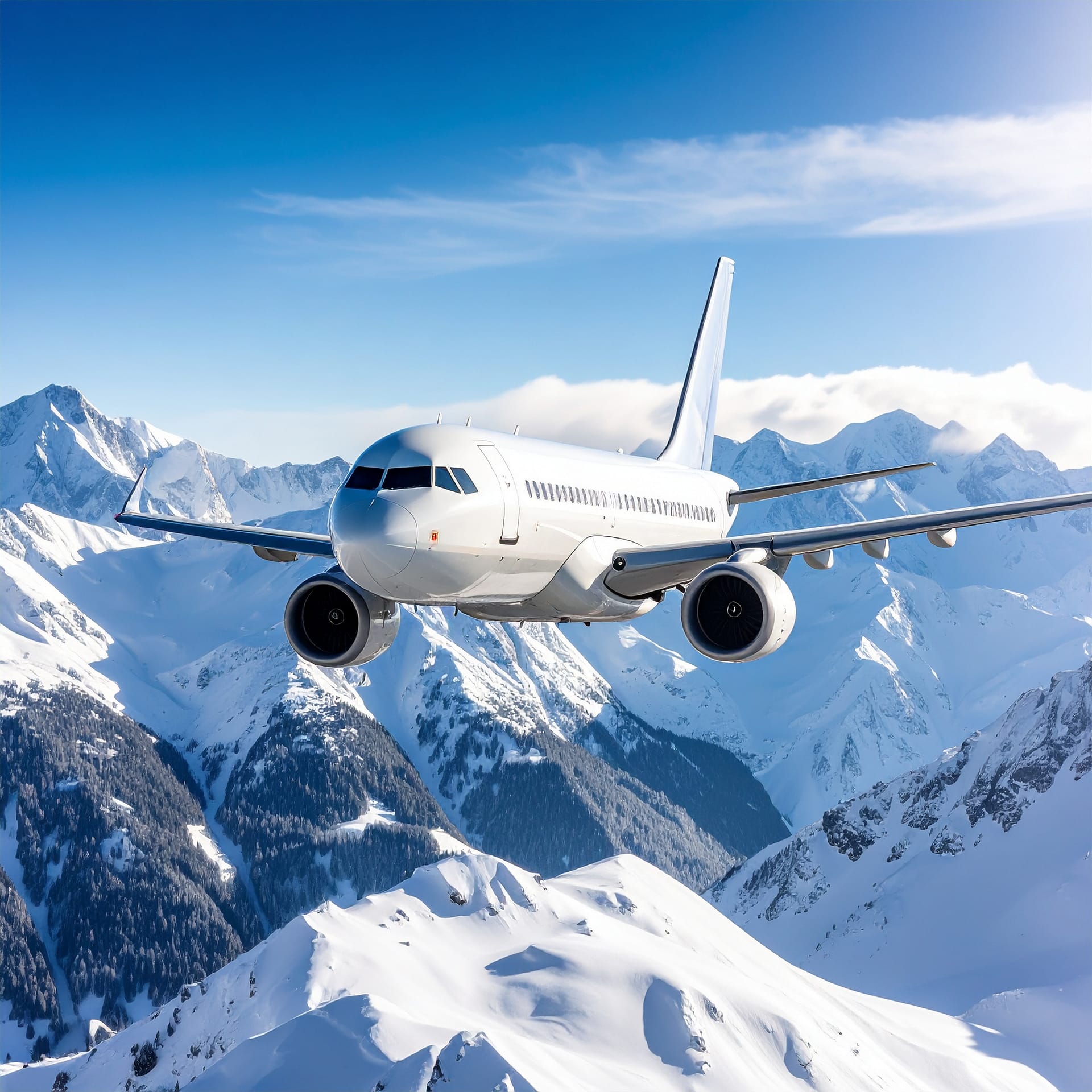 Firefly_crea un’immagine di un aereo di linea che vola sopra una montagna innevata 55179